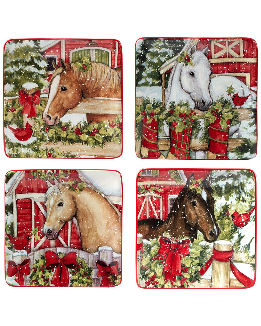 Certified International Homestead Christmas Set Of 4 Canape Plates
