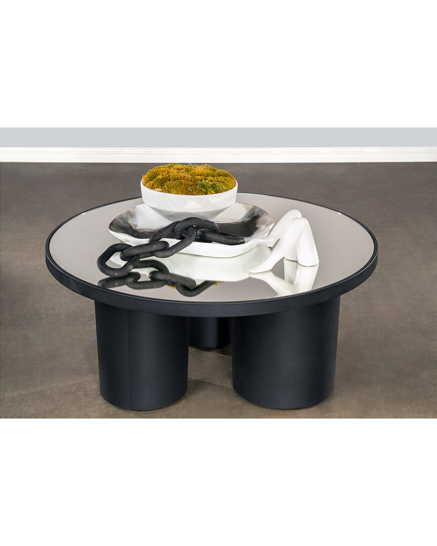 Statements By J Balmain Mirrored Top Modern Round Coffee Table In Black