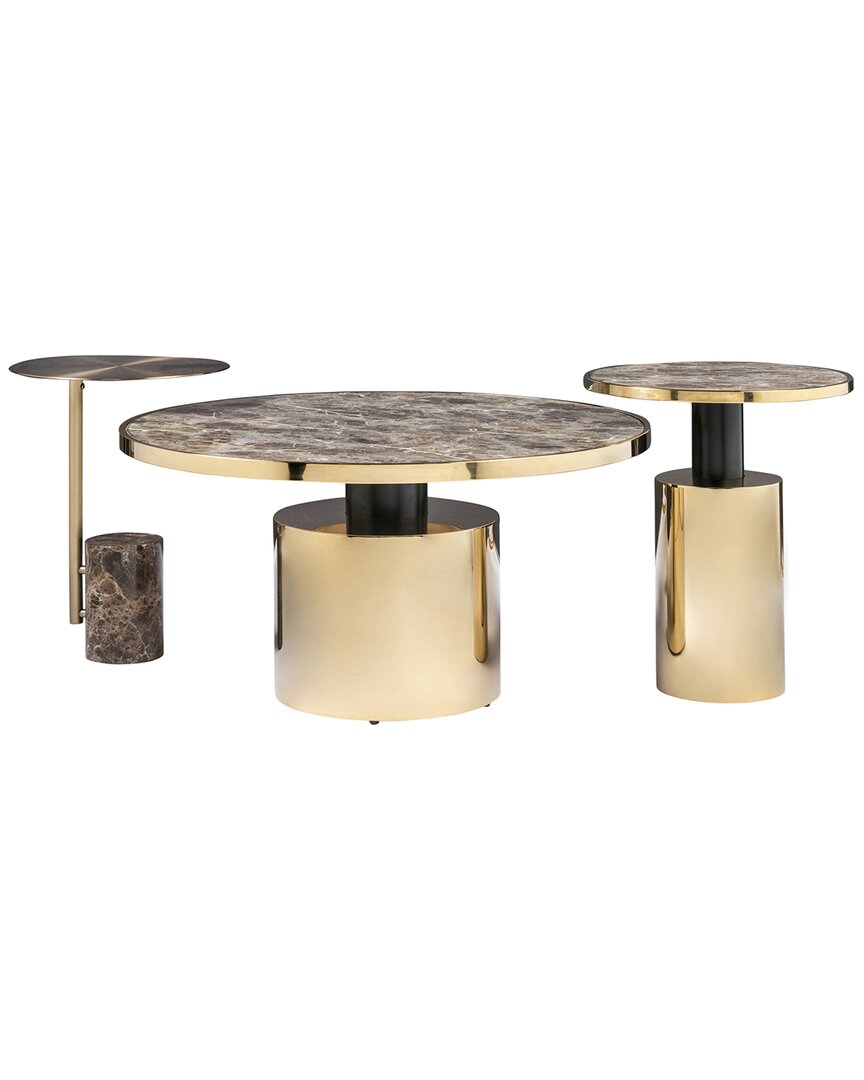Statements By J Set Of 3 Taylor Faux Marble Top Coffee Table Set In Gold