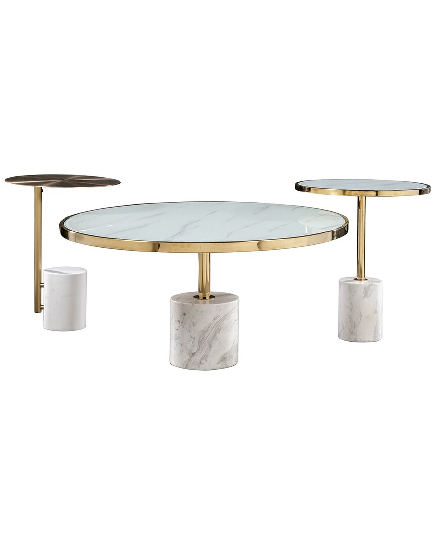 Statements By J Set Of 3 Kaia Marble Base Coffee Table Set In Gold