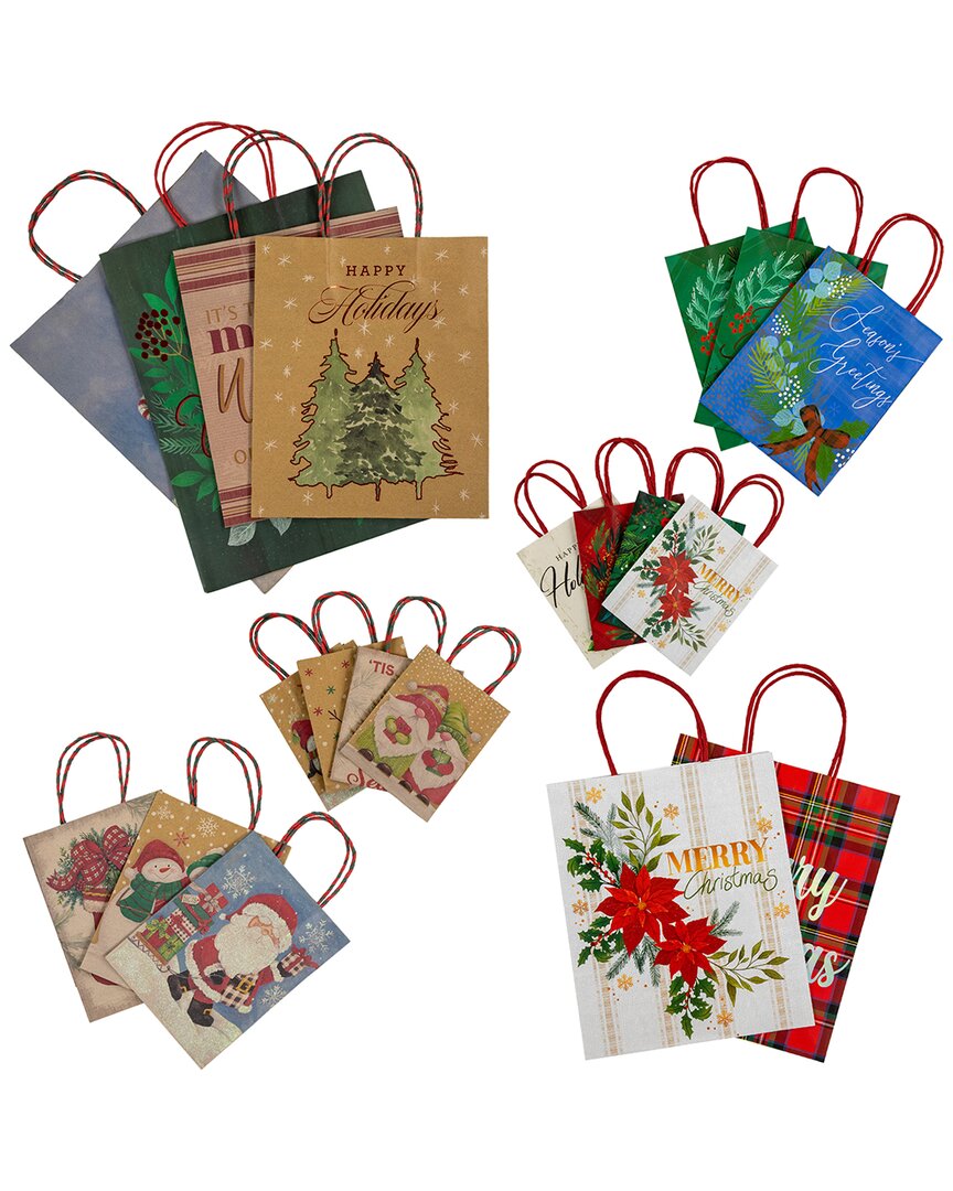 Northlight 20-count Assorted Christmas Themed Paper Gift Bags In Multi