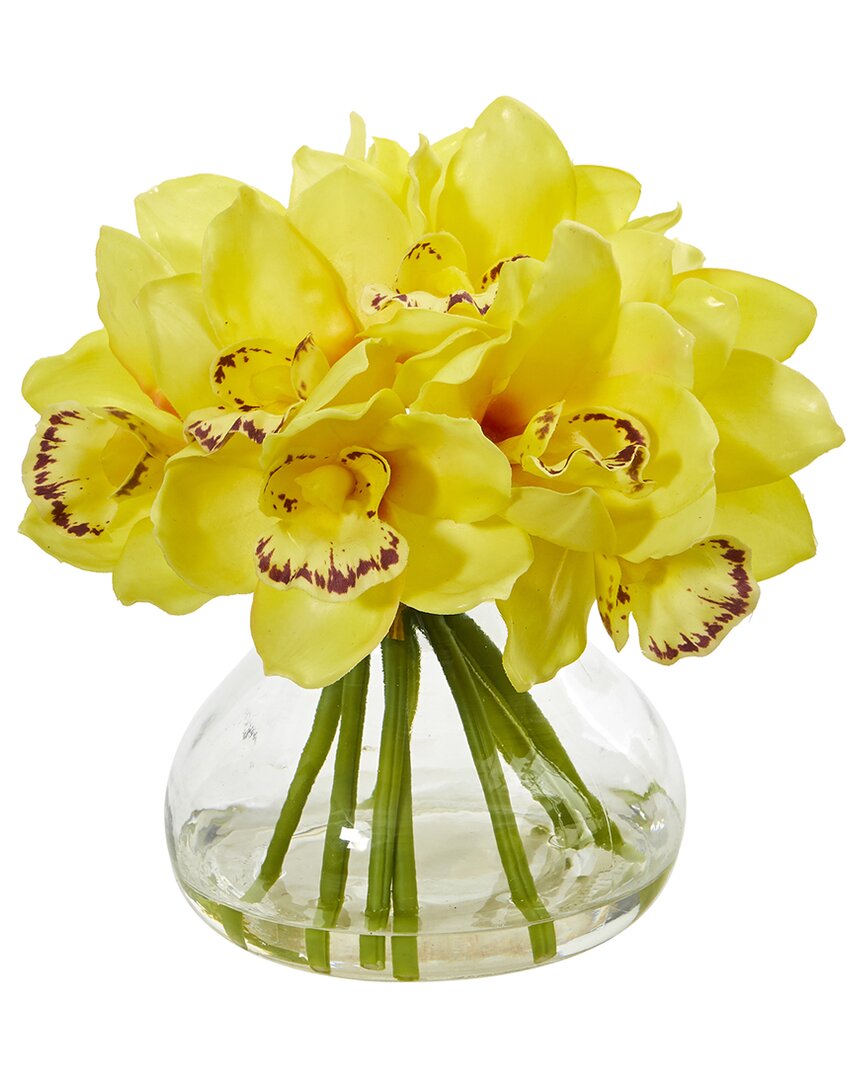 Nearly Natural Cymbidium Orchid Artificial Arrangement In Glass Vase In Yellow