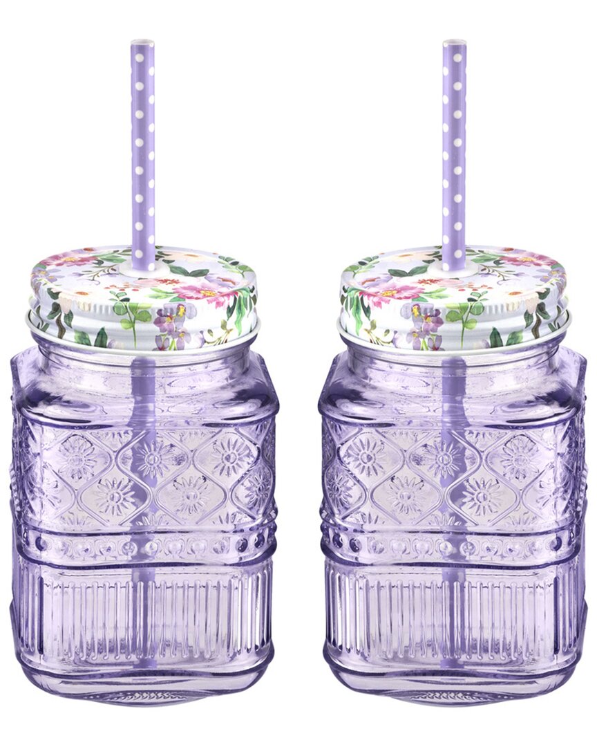 Godinger Dnu Aur Discontinued  Claro Purple Mason Jars (set Of 2)