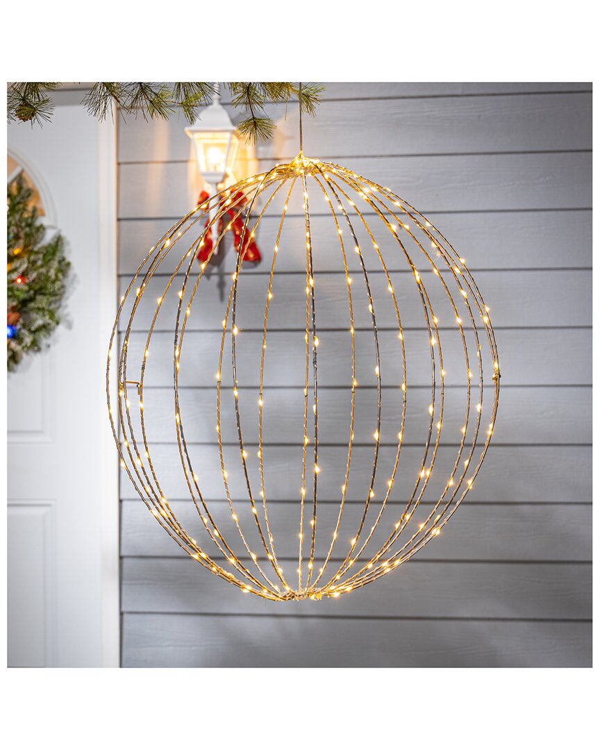 Gerson International 24in Electric Foldable Metal Sphere With 220 Warm Led Lights In Gold
