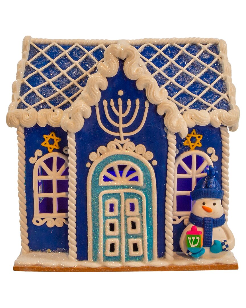 Kurt Adler 7in Battery-operated Hanukkah Led House Tablepiece In Blue