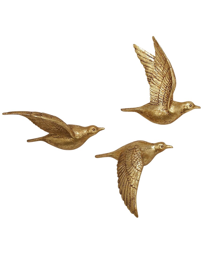 Peyton Lane Set Of 3 Bird Resin Metallic 3d Sculpted Wall Decor In Gold