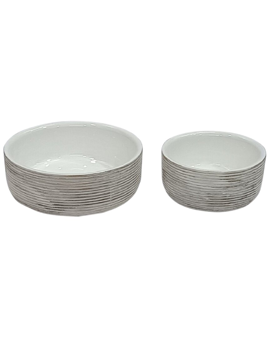 Bidkhome Set Of 2 Wooden Round Bowls In White