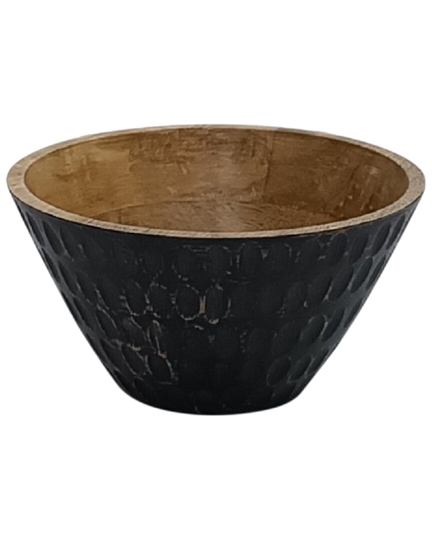 Bidkhome Medium Wooden Carvel Bowl Tapered Wall With Carving In Black