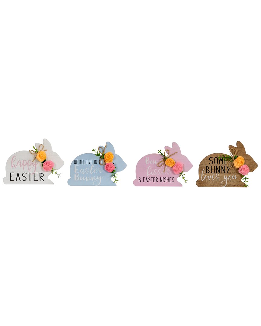 Shop Northlight Set Of 4 Floral Bunny Wooden Tabletop Easter Signs In Multicolor