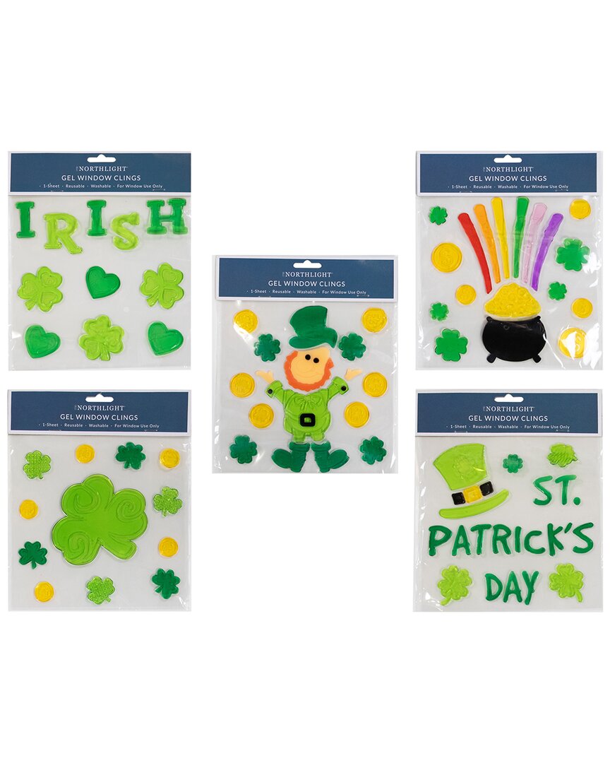 Northlight Discontinued Set Of 5 Double Sided St. Patrick's Day Gel Window Clings In Green