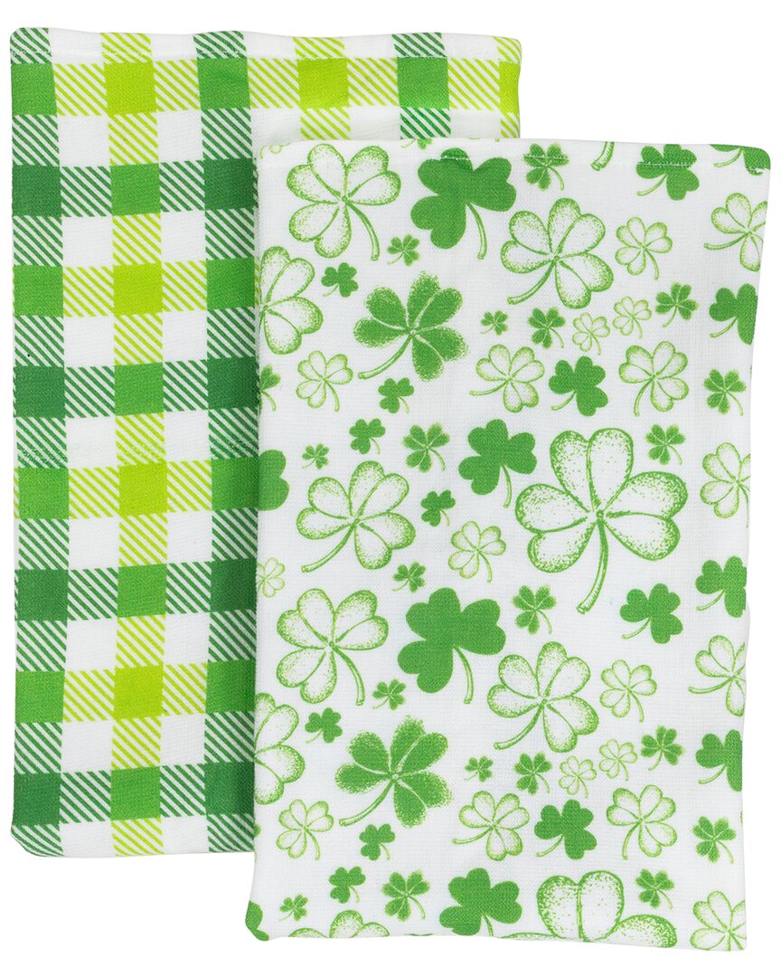 Shop Northlight Set Of 2 Shamrocks & Plaid St. Patrick's Day Kitchen Towels In Green