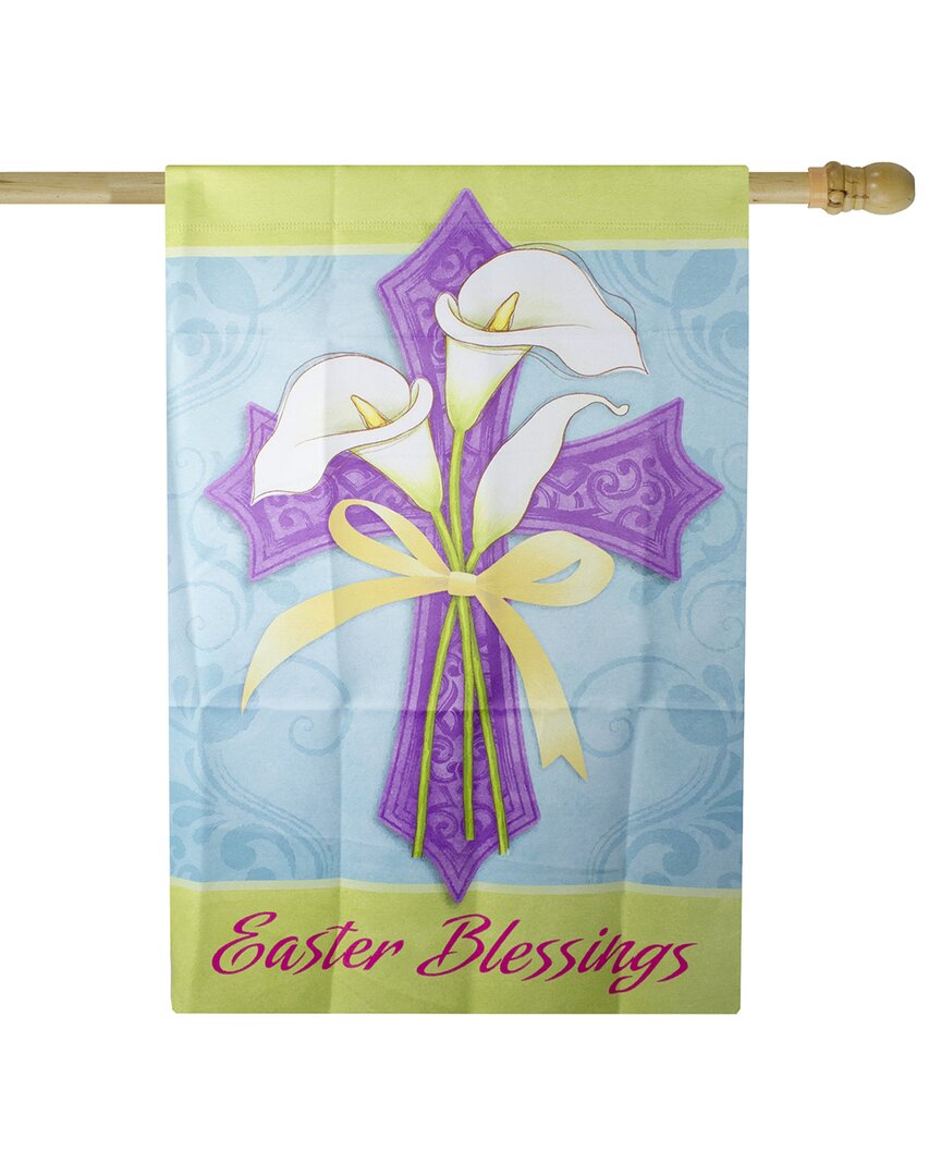 Shop Northlight Easter Blessings Cross & Lilies Outdoor House Flag In Green