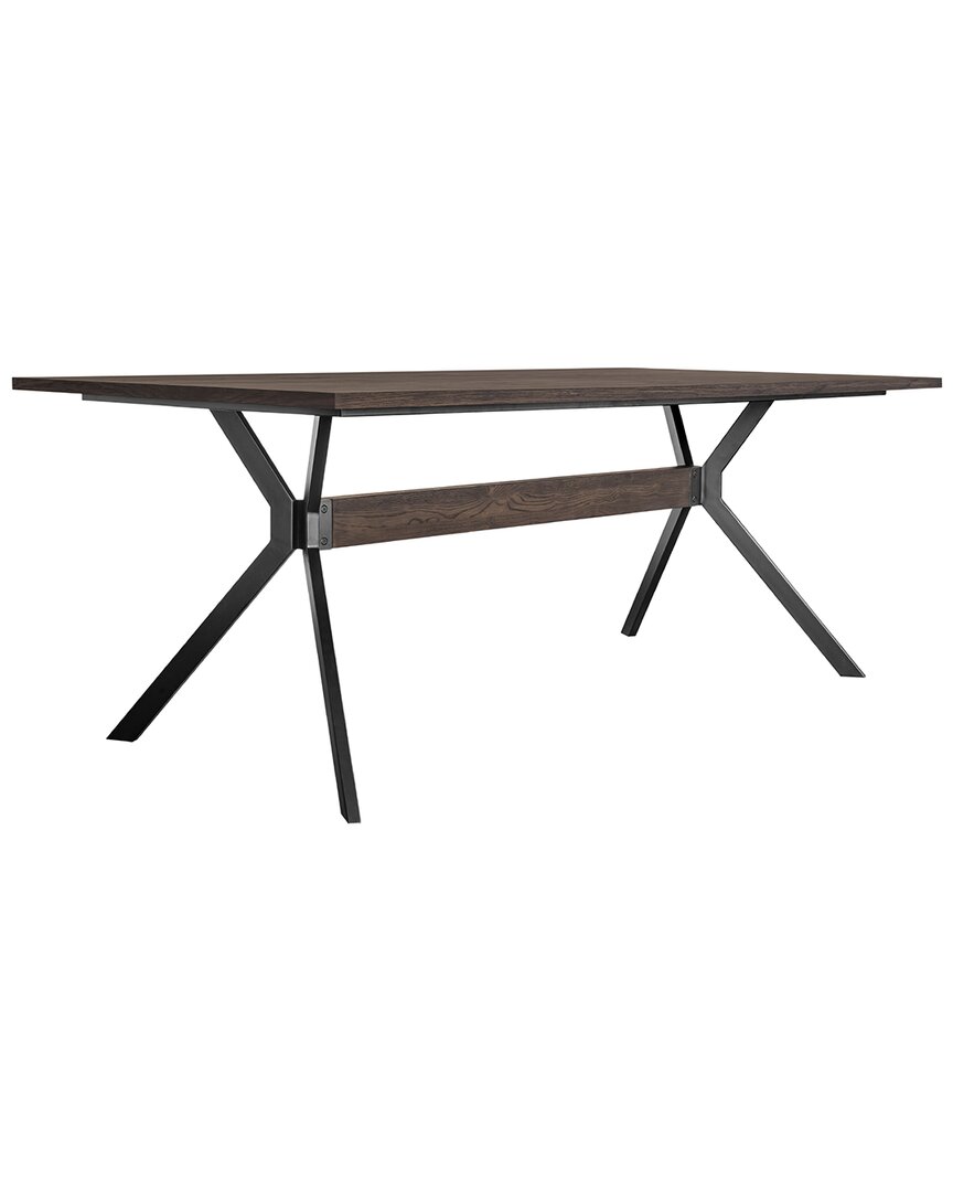 Armen Living Nevada Rustic Oak Wood Trestle Base Dining Table In Smoke