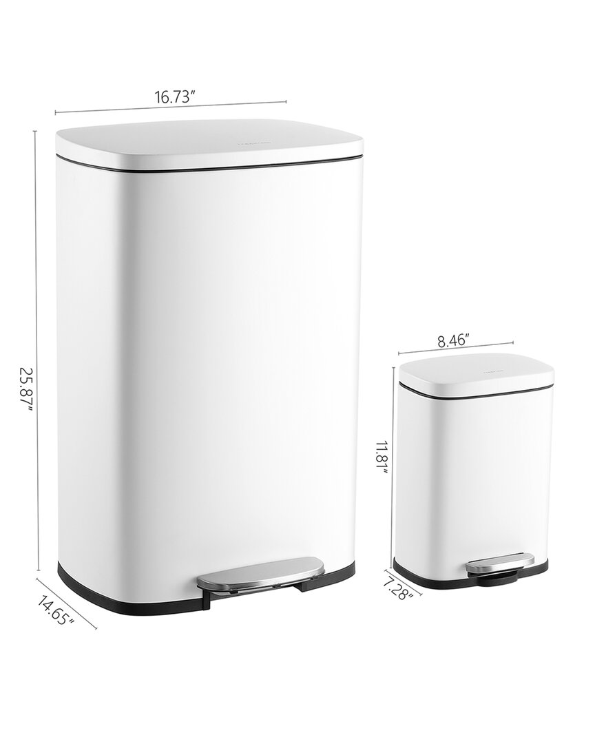 Happimess Connor Rectangular 13gal Trash Can With Soft-close Lid & Free Mini Trash Can In White