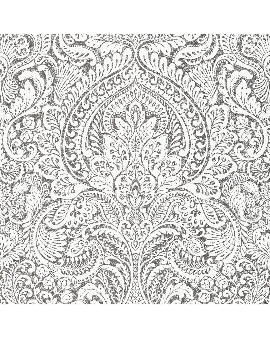 Brewster Artemis Platinum Floral Damask Wallpaper