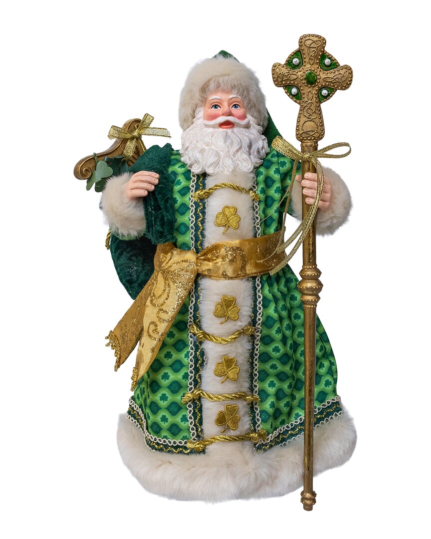 Kurt Adler 11in Fabriché Musical Irish Santa With Staff In Green