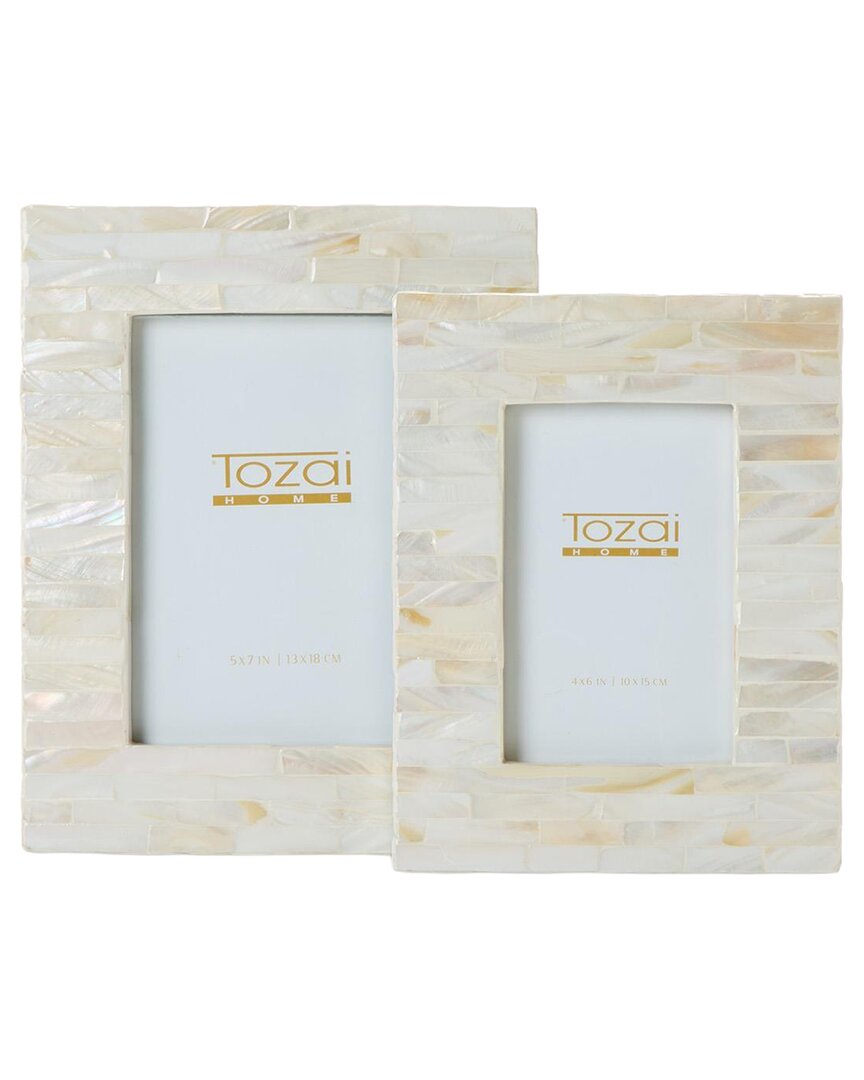 Tozai Home Set Of 2 Mother-of-pearl Photo Frames In White