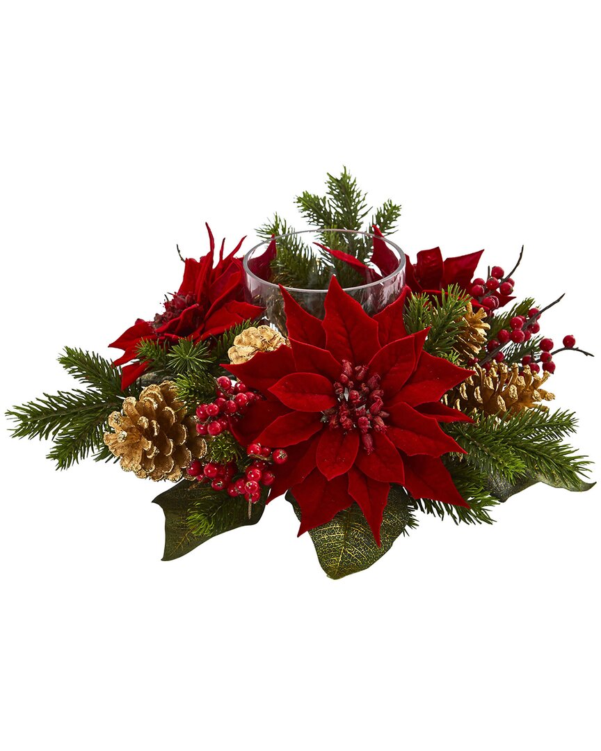NEARLY NATURAL NEARLY NATURAL POINSETTIA BERRY & GOLDEN PINECONE CANDELABRUM