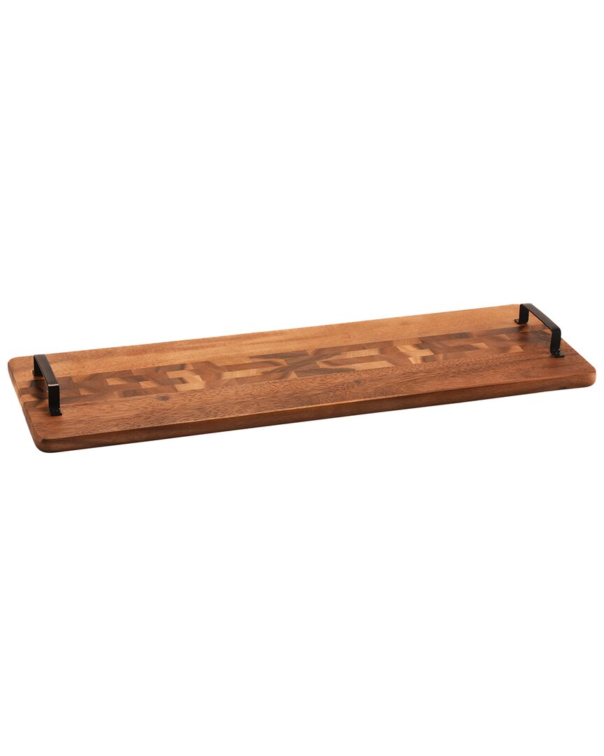Kalmar Home Wood Tray W/ Metal Handle - Extra Long