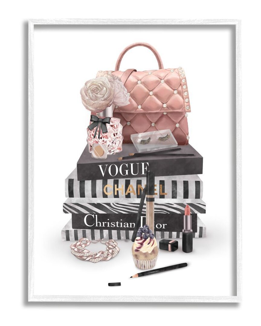 Stupell Fashion Bookstack Purse Perfume Pink Glam Design Wall Art