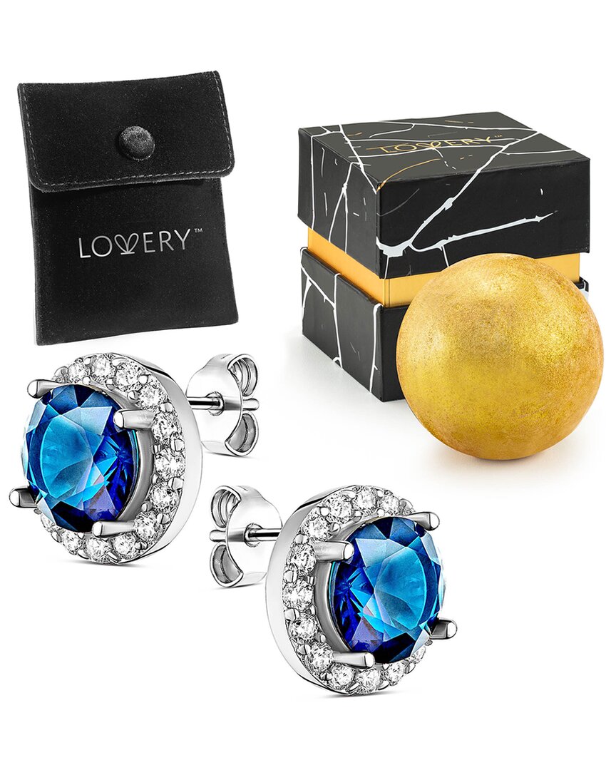Lovery Sterling Silver Sapphire Stud Earring Set With Pouch In Multicolor