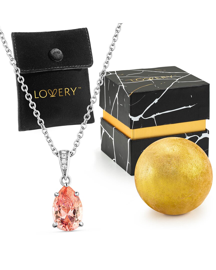 Lovery Sterling Silver Peach Tear Drop Pendant Necklace With Pouch In Multi