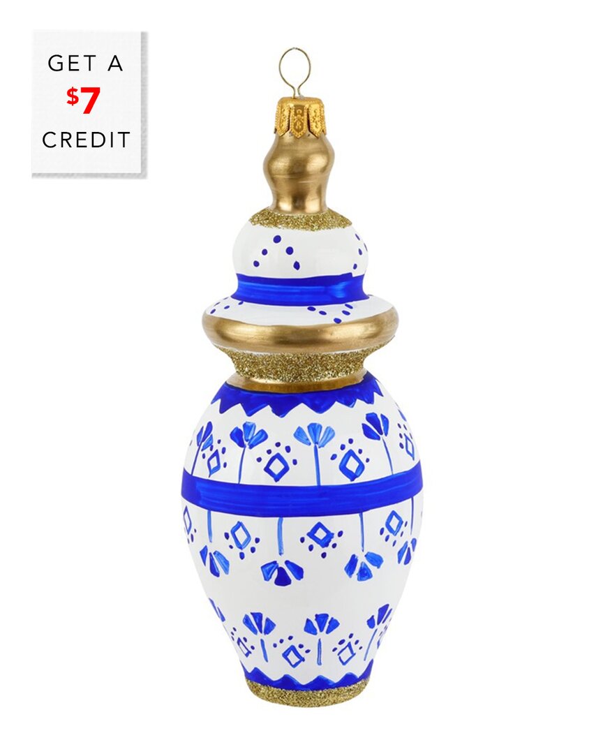 Vietri Ornaments Figural Ginger Jar With Small Flowers Or In Blue