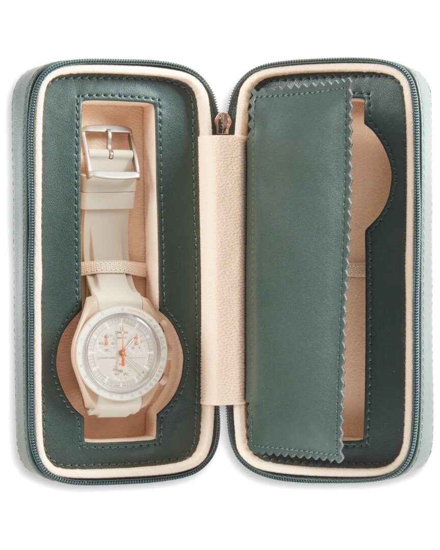 Bey-berk Davidson Leather Double Watch Travel Case In Green