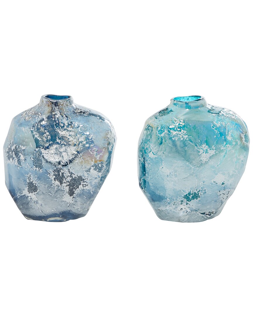 Peyton Lane Set Of 2 Blue Glass Handmade Blown Vase
