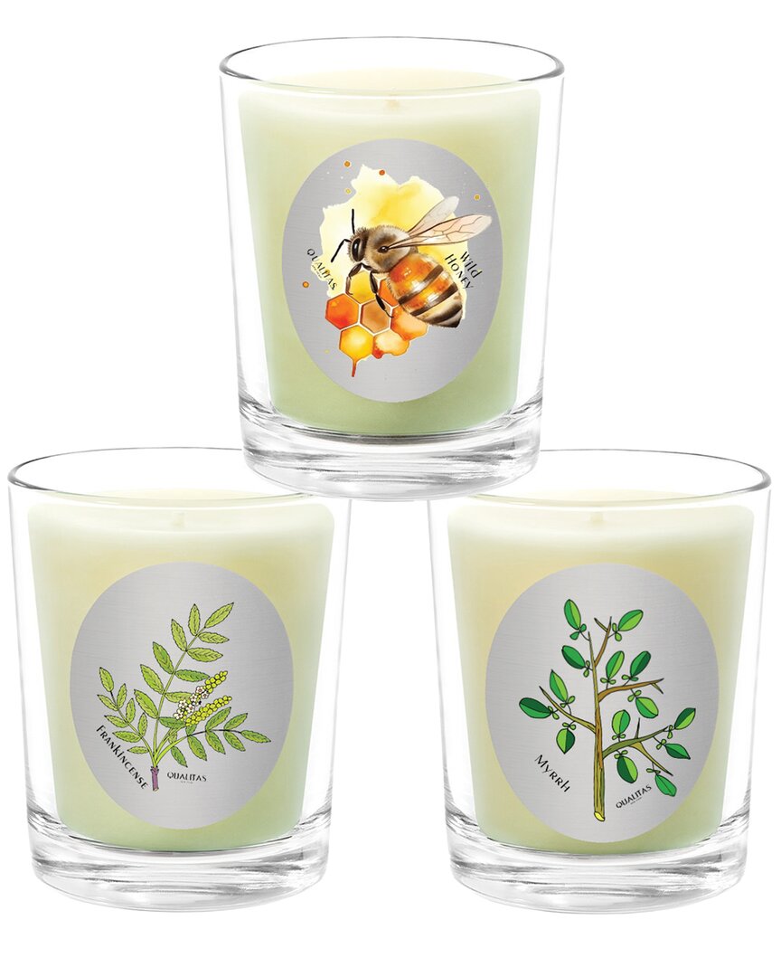 Qualitas Candles 3pc Candle Set - Frankincense, Wild Honey, & Myrrh In White