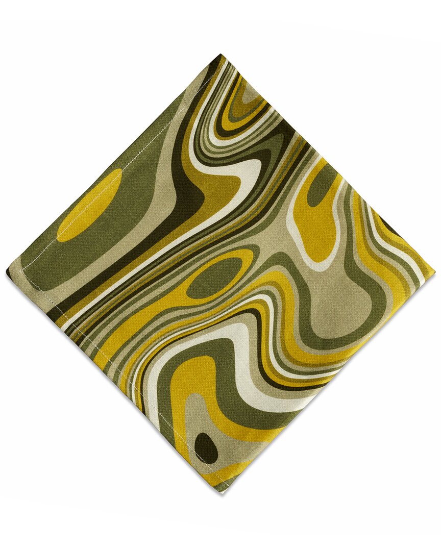 L'objet Set Of 4 Linen Sateen Waves Napkins In Green