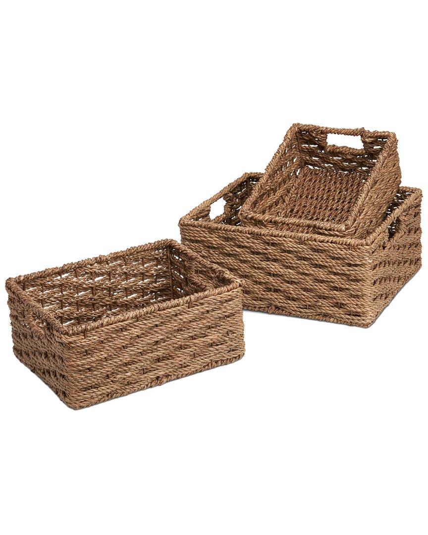 Shop Baum Set Of 3 Rectangle Spiral Weave Baskets In Brown