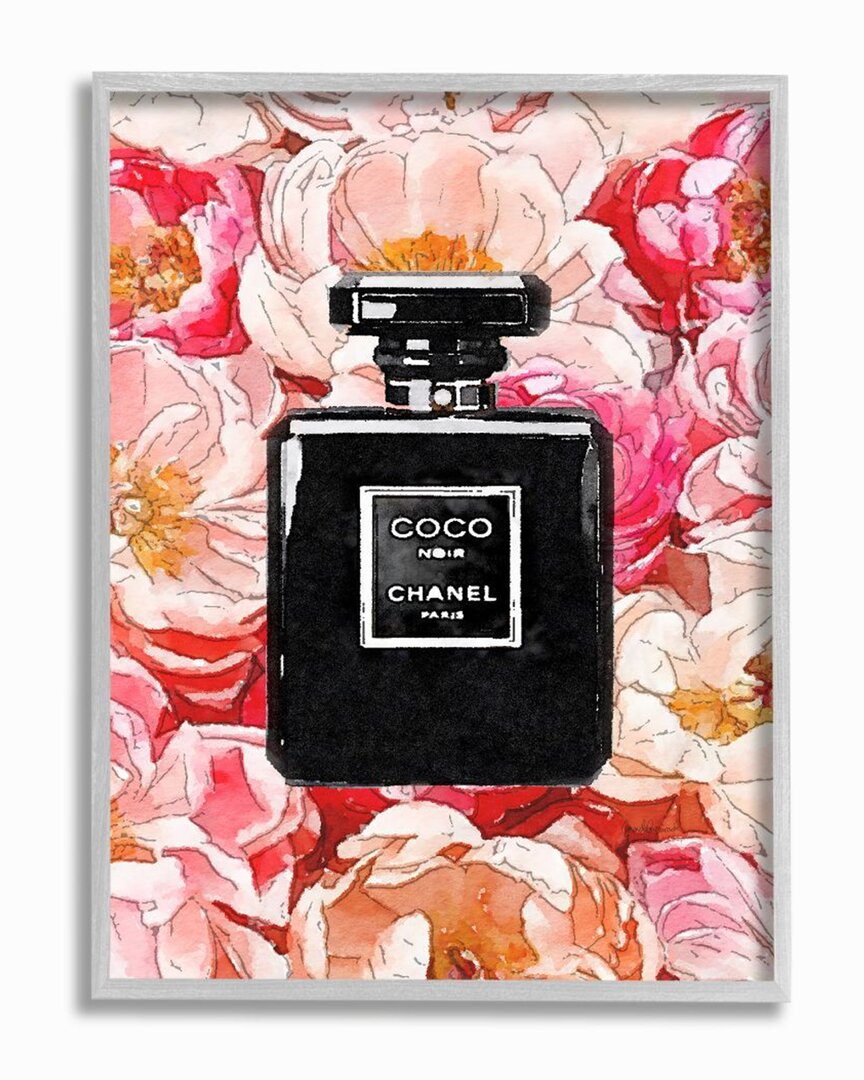 Stupell Black Perfume Pink Flowers Glam Fashion Watercolor Wall Art