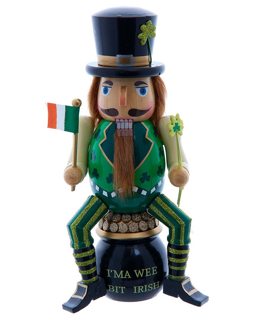 Kurt Adler 12-inch Wooden A Wee Bit Irish Nutcracker On Pot O-gold In Green