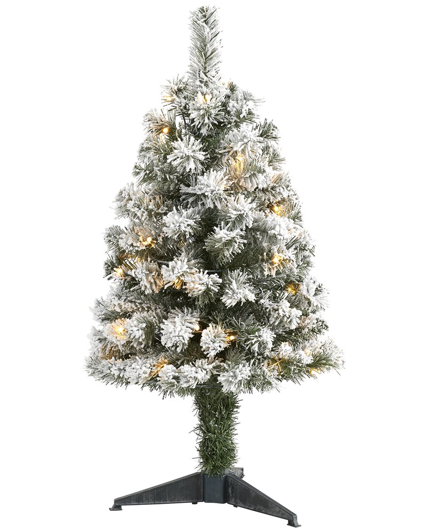 Nearly Natural 3ft Flocked West Virginia Fir Artificial Christmas Tree In Green