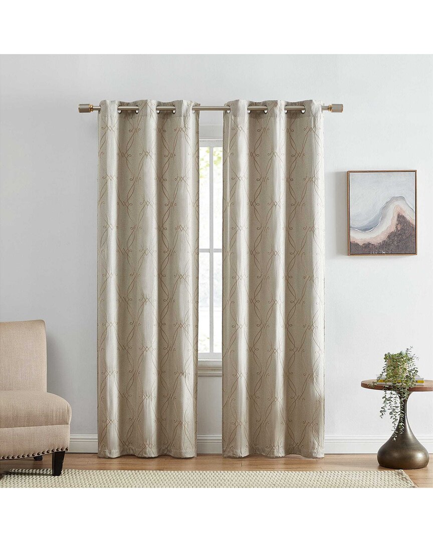 Elrene Set Of 2 Palmetto Lattice Embroidered Blackout Window Curtain Panels In Brown