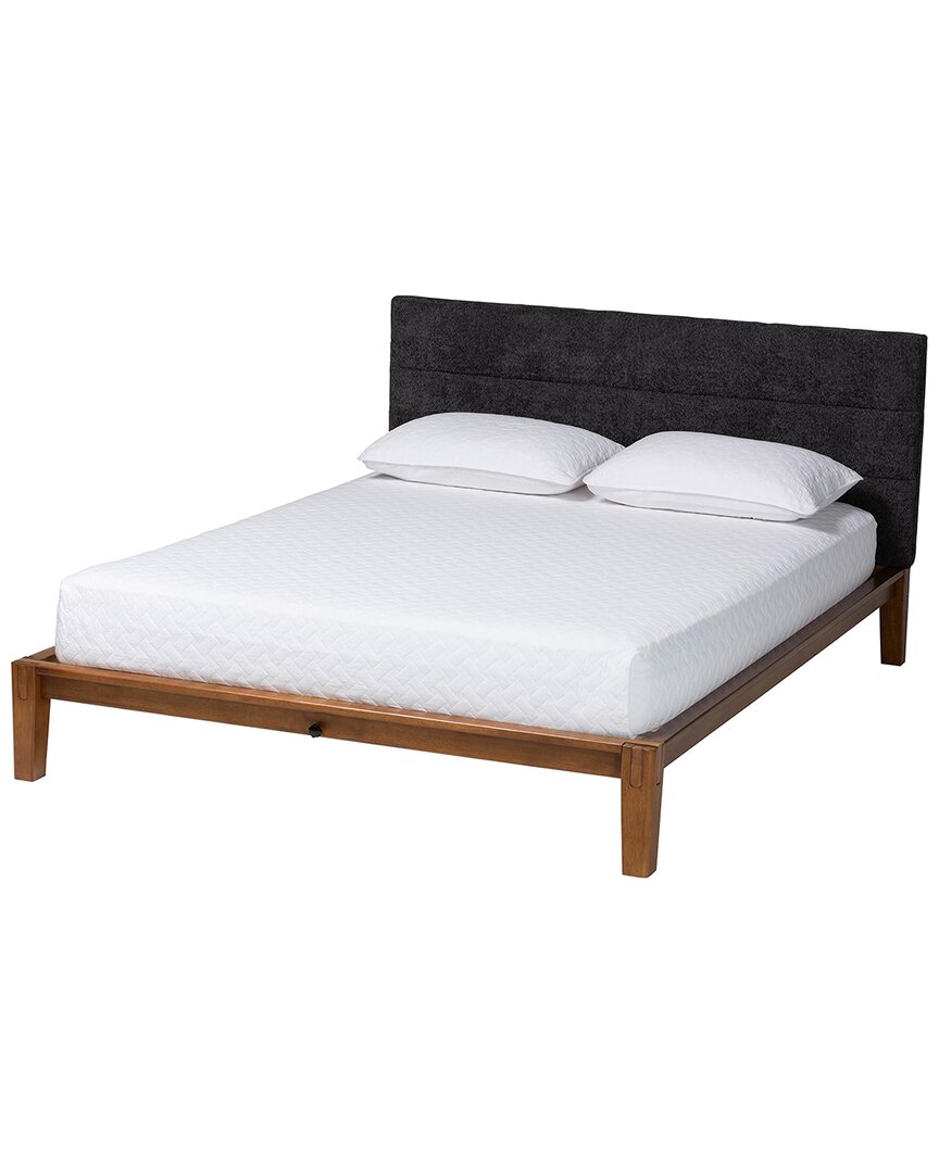 Baxton Studio Mariette Japandi Teddy Fabric & Wood Queen Bed