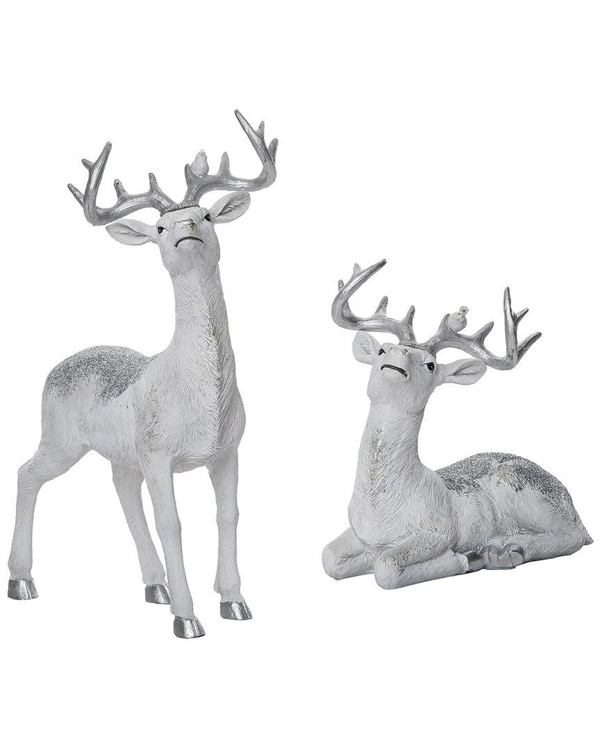 Transpac Resin 10in Christmas Glitz Reindeer Decor Set Of 2 In Silver