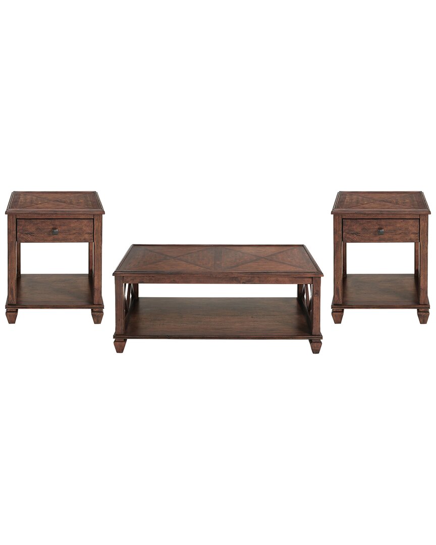 Alaterre Stockbridge 3pc Wood Living Room Set With 45in Coffee Table & Two Square End Tables