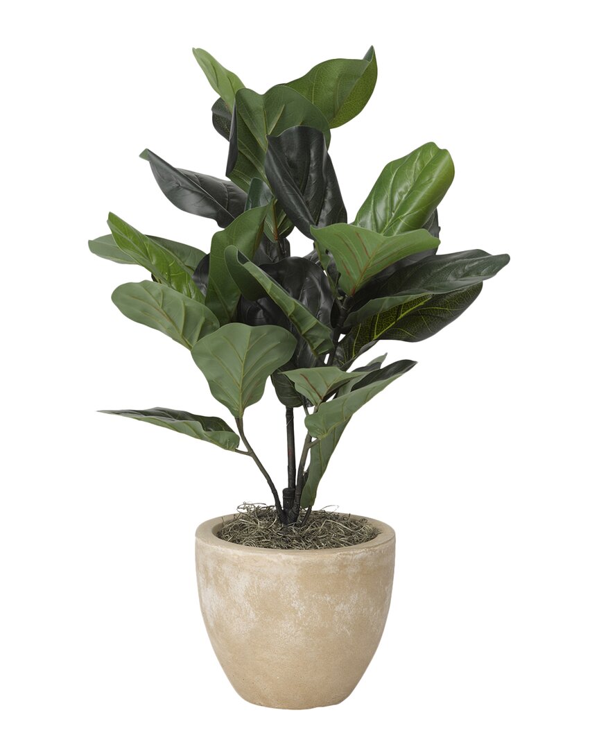 D&w Silks Natural Touch Fiddle Leaf Fig Plant In Round Clay Planter In Green