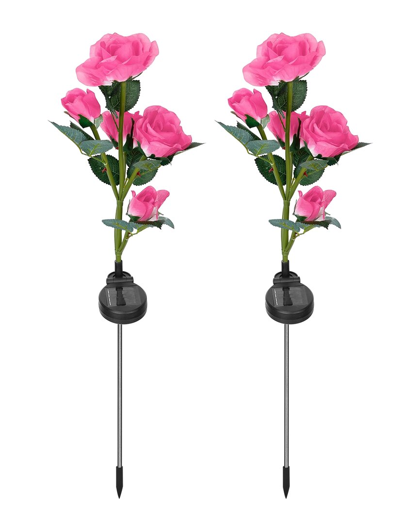 Shop Fresh Fab Finds 2pc Solar Powered Lights Outdoor Rose Flower In Pink