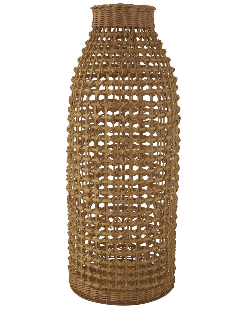 Peyton Lane Brown Rattan Handmade Woven Vase With Open Framed Grid Design In Brown