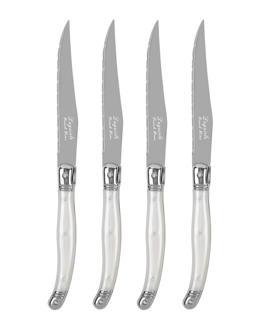 French Home Laguiole Connoisseur 4pc Steak Knife Set In White