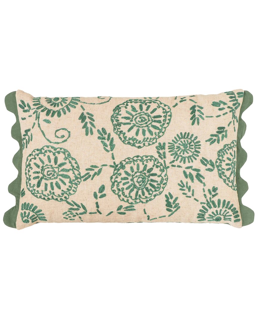 Tov Furniture Portia Embroidered Cotton Flex 20 X 12 Inch Accent Cushion In Aqua