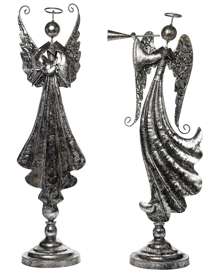 Transpac Metal 21.5in Christmas Angel Decor Set Of 2 In Silver