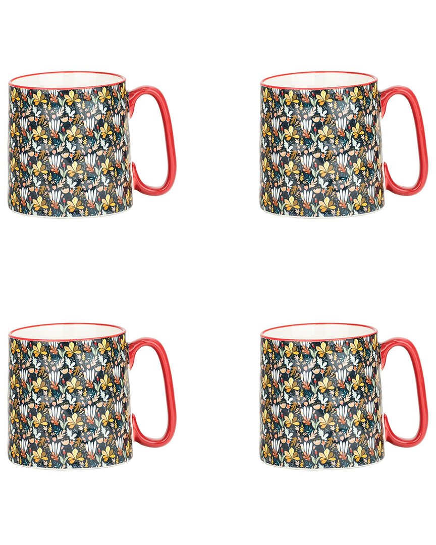 10 Strawberry Street Set Of 4 Bella Mugs: Autum Floral In Multi