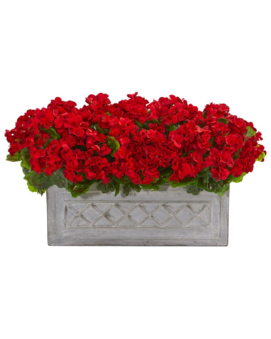 NEARLY NATURAL NEARLY NATURAL INDOOR/OUTDOOR UV-RESISTANT GERANIUM ARTIFICIAL PLANT IN STONE PLANTER 