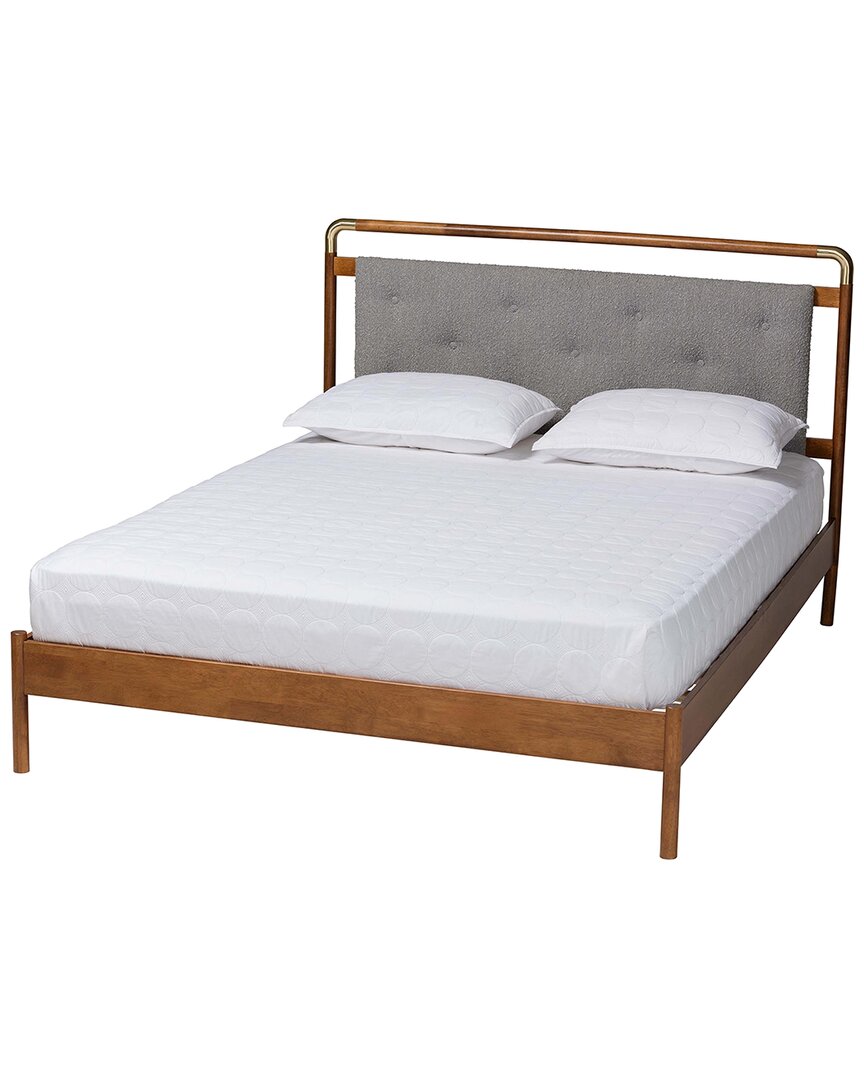 Shop Baxton Studio Edwina Mid-century Boucle Fabric & Wood Queen Size Platform Bed In Grey