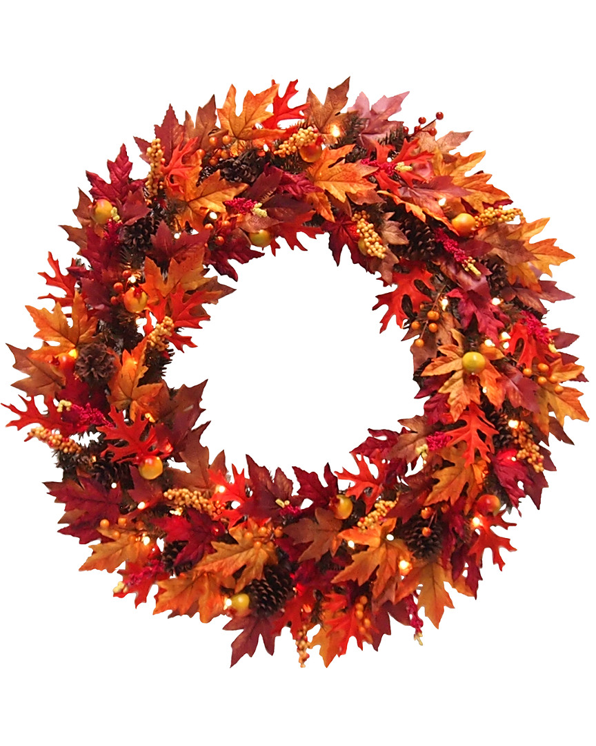 NATIONAL TREE COMPANY NATIONAL TREE MAPLE WREATH WITH CLEAR LIGHTS