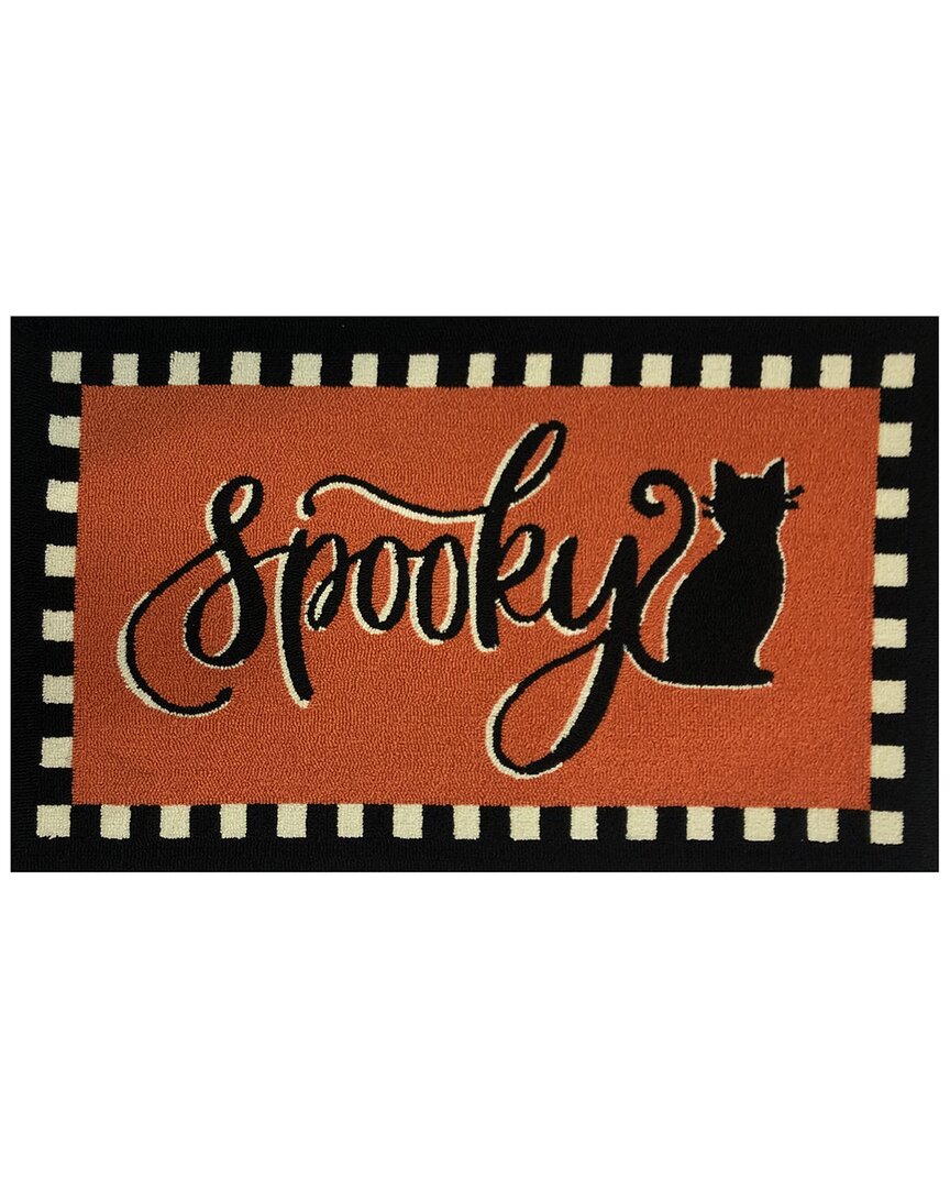 The Rug Market Spooky Cat Checker Stripe 24x36in Doormat In Orange